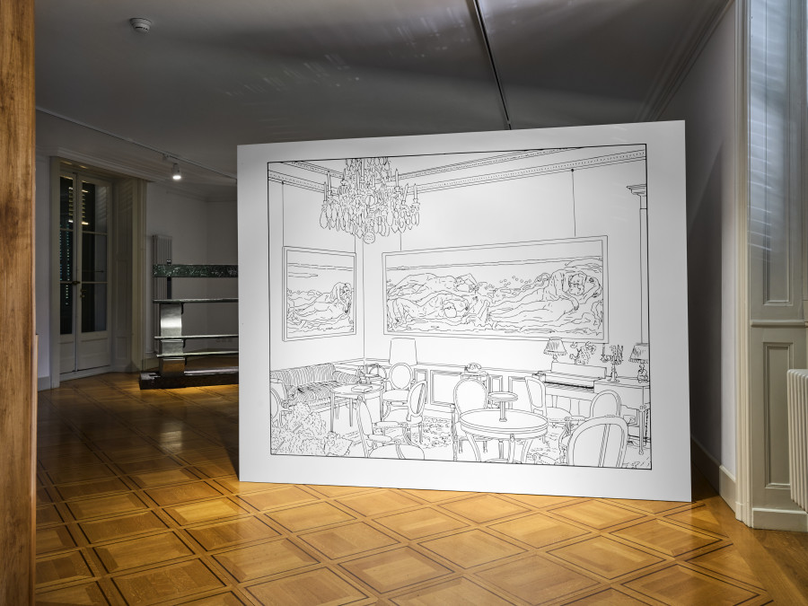 Louise Lawler, Salon Hodler (Traced series), 1992 - 2013,digital print on vinyl. Photo: Serge Fruehauf. Courtesy: Collection FCAC