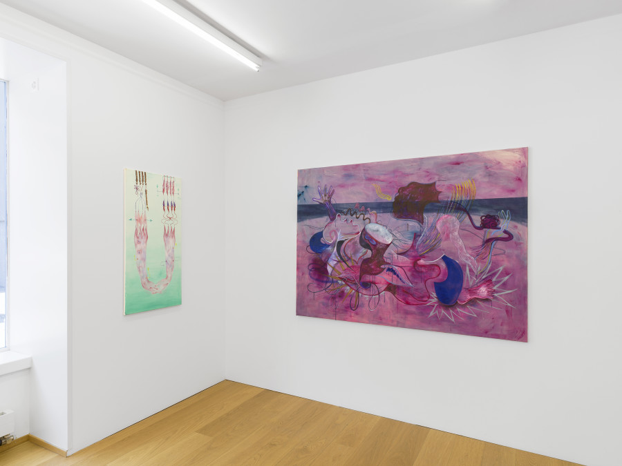 Sarah Lehnerer, casting on, installation view at Kirchgasse Gallery, 2022 / Photo: Cedric Mussano / Courtesy: the artist and Kirchgasse Gallery