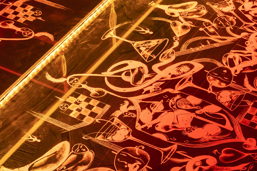 Installation view Sadaf H. Nava, Fabulas Score, schwarzescafé | Luma Westbau, Zurich, 2022. Photo: Nelly Rodriguez