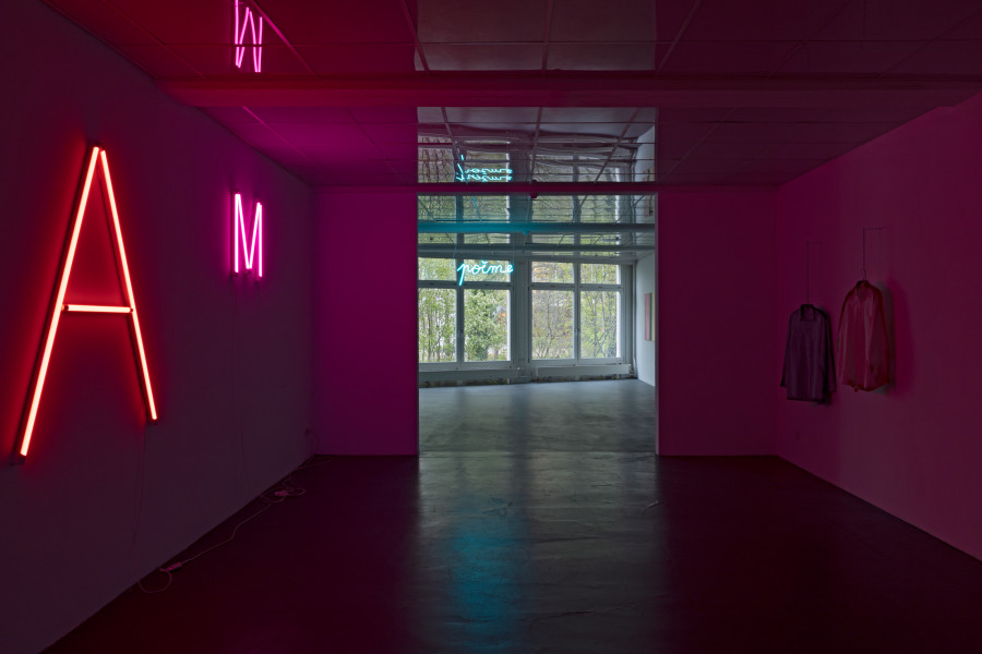 Anne-Lise Coste, A, 2022, Neon, 122 x 142,5 cm. M, 2022, Neon, 63 x 57 cm. POÈME, 2022, Neon, 34 x 77 cm. Courtesy: Galerie Elisabeth & Reinhard Hauff, Ellen de Bruijne, NoguerasBlanchard, Lullin + Ferrari, CAN Christina Androulidaki Gallery. Ausstellungsansicht/Installation view Kunsthaus Baselland 2022. Foto/Photo: Gina Folly