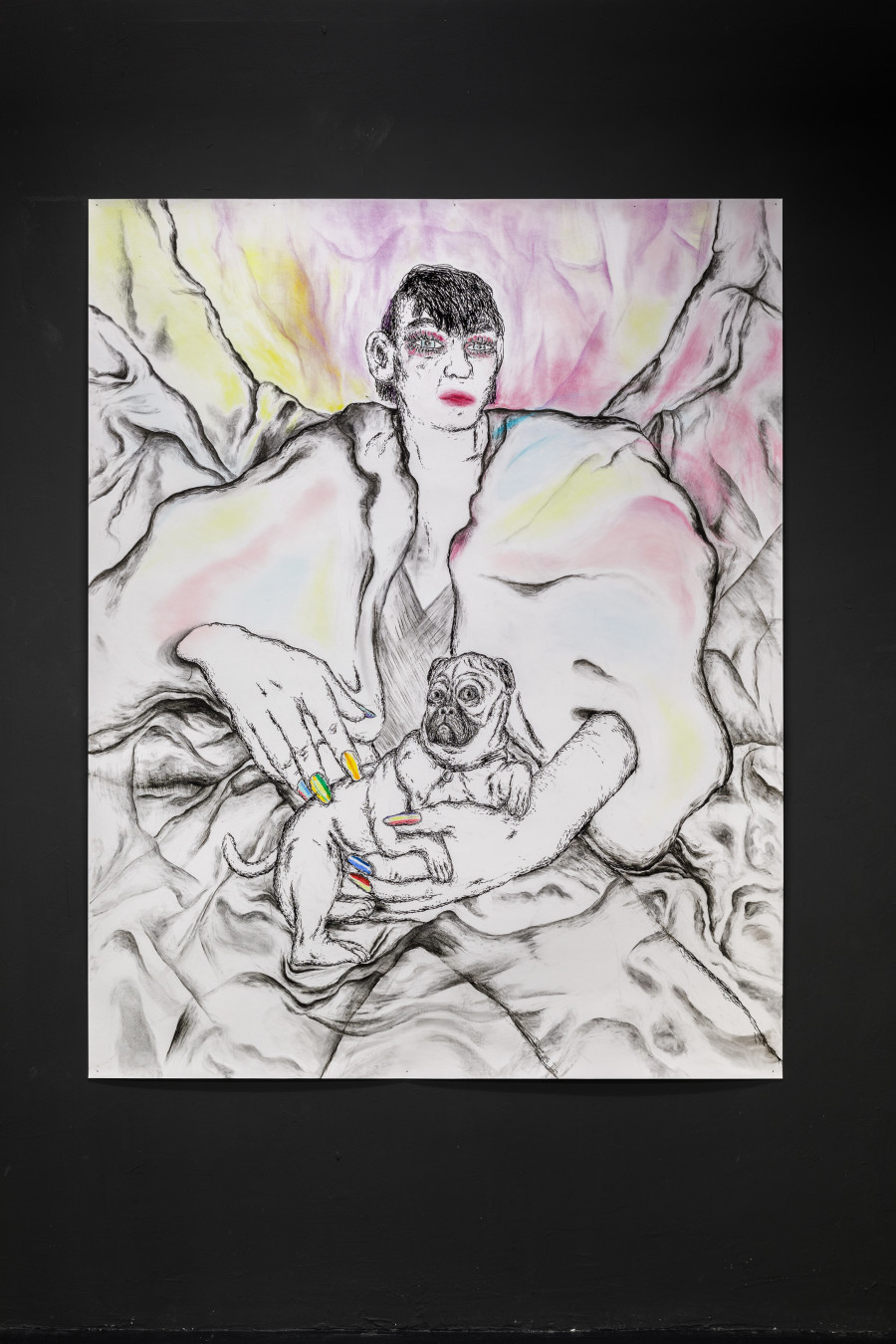 Milva Stutz, Lapdog, 2021, charcoal on paper, 190 x 150 cm Photo: Kilian Bannwart